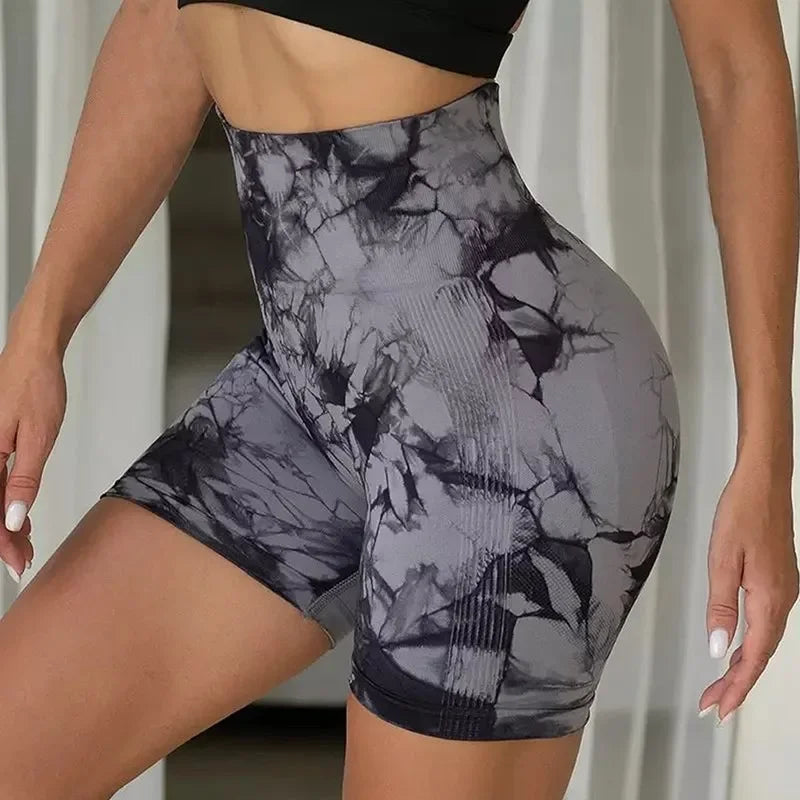 Women’s High Waisted Yoga Shorts – Seamless Tie Dye Workout Shorts for Gym, Running, Cycling & Fitness