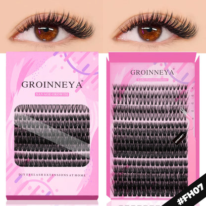GROINNEYA DIY Eyelash Extension Kit – Individual Lash Clusters Faux Mink Mix Set with Lash Bond & Seal, Easy At-Home Application