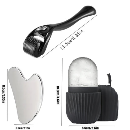 3-Piece Stainless Steel Facial Massage Tool Set – Ice Face Roller, Heart Gua Sha & Facial Roller