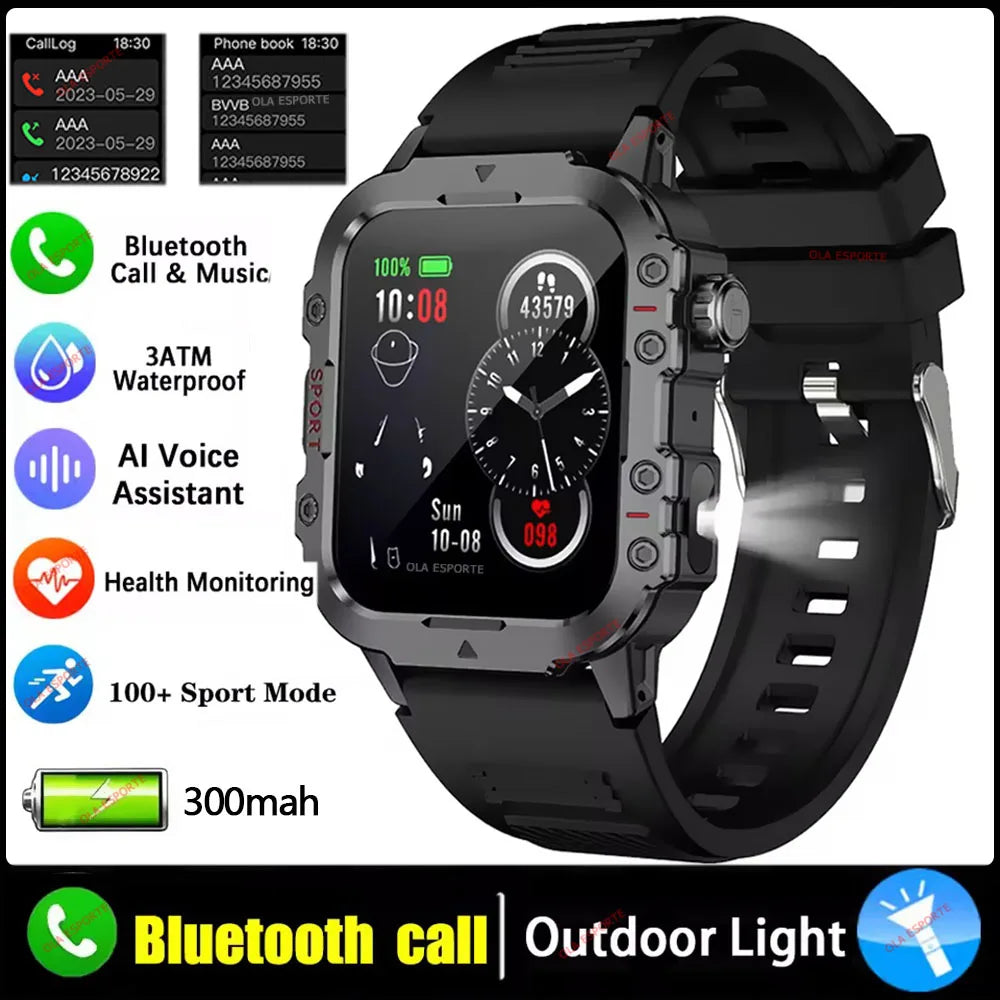 Outdoor Smart Watch Bluetooth Call LED Flashlight Fitness Tracker Android iPhone