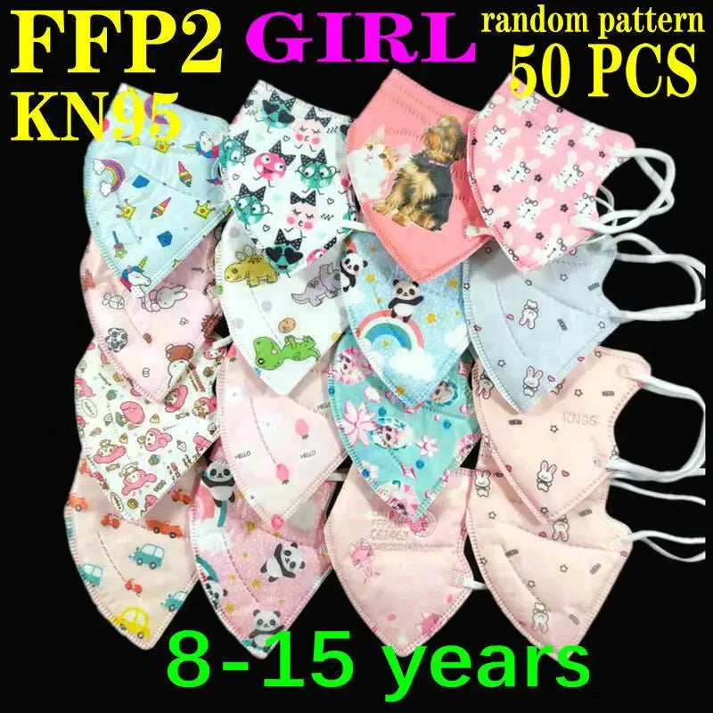 Kids KN95/FFP2 Face Masks – 5-Layer Protective Cartoon Design, Comfortable CE-Certified Disposable Masks for Boys & Girls (Ages 3–15)