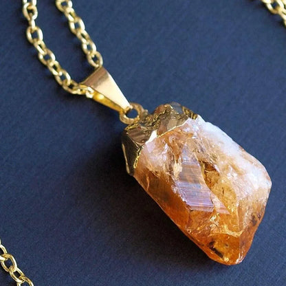 Natural Raw Citrine Crystal Pendant – Irregular Healing Stone with Gold-Plated Cap, Small Chakra Energy Charm for Jewelry Making