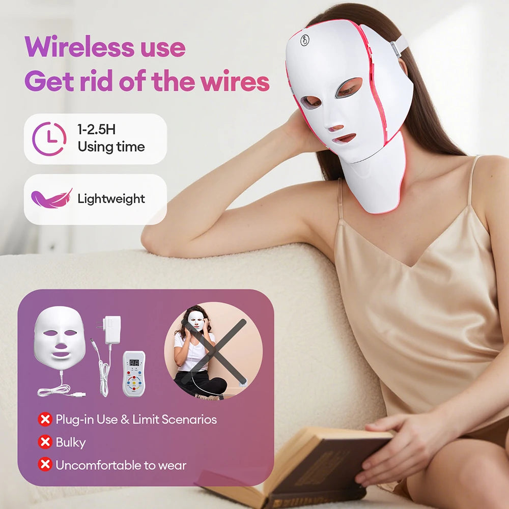 7-Color LED Face & Neck Light Therapy Mask – Electric Facial Skincare Mask with Remote Control