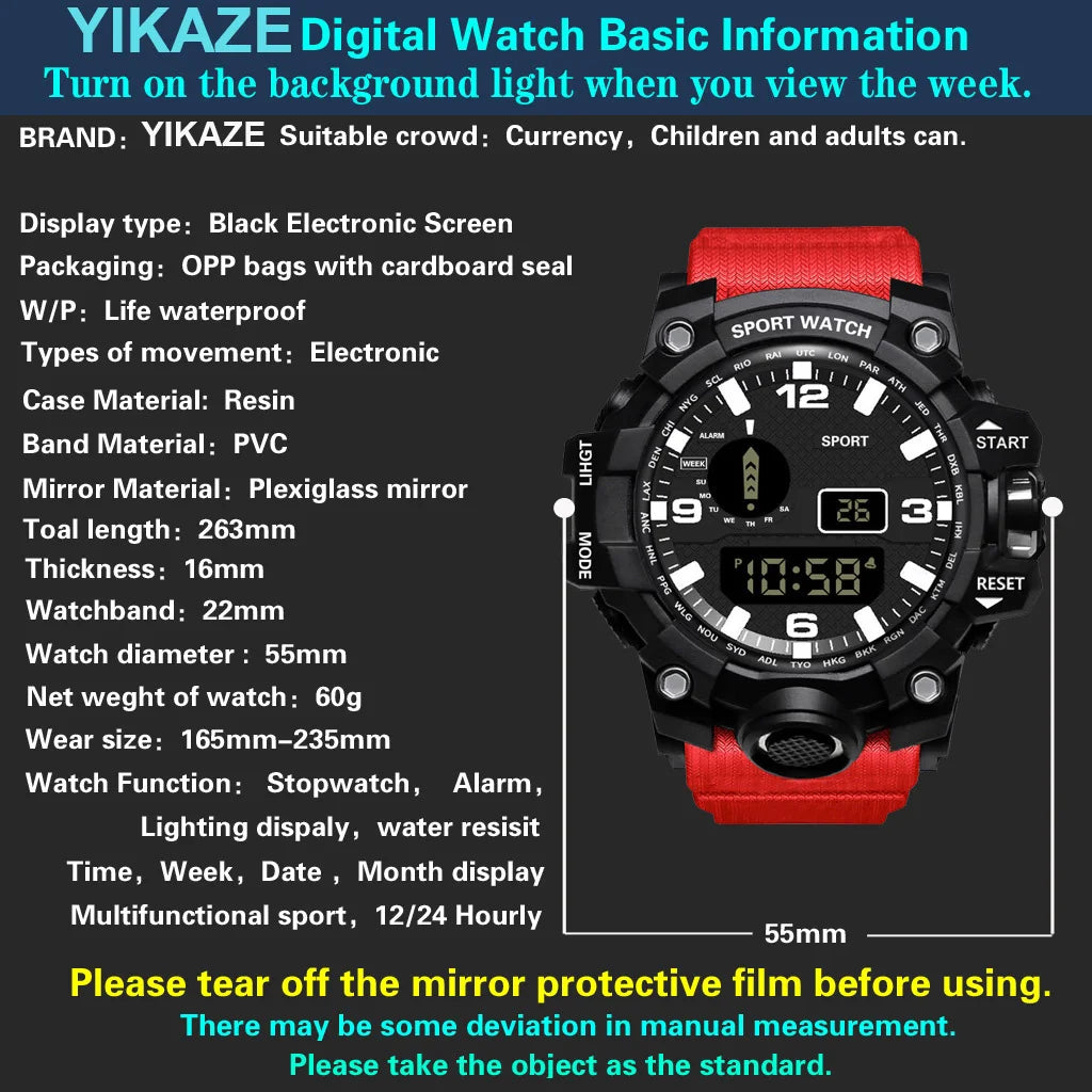 MAYZHISU Men’s Digital Sports Watch | Large Dial | Alarm, Stopwatch & Backlight | 3ATM Water Resistant | Military Style Wristwatch