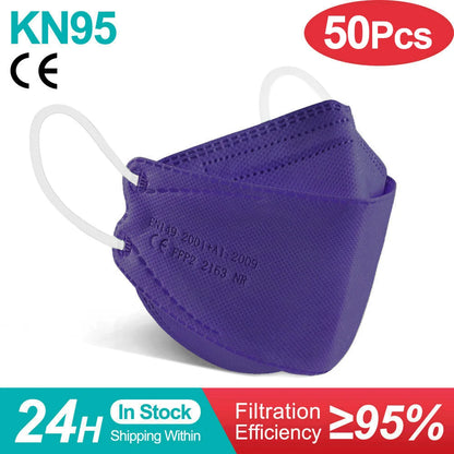 10-100 PCS FFP2 Face Masks – CE Approved, Disposable KN95/KF94 Black Fish-Style Masks