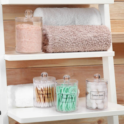4 Pack Clear Acrylic Qtip Holder Dispenser – Cotton Swab, Ball, Pad & Floss Pick Storage Containers for Bathroom & Vanity Organizer