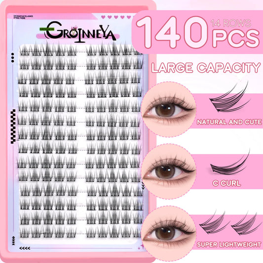 GROINNEYA DIY Lash Clusters – Natural & Manga Styles | Soft Lightweight Synthetic Lashes | Customizable False Eyelash Extensions Kit