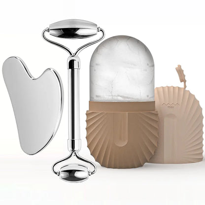 Stainless Steel Ice Face Roller & Gua Sha Set – Facial Massage & Skincare Tool Kit