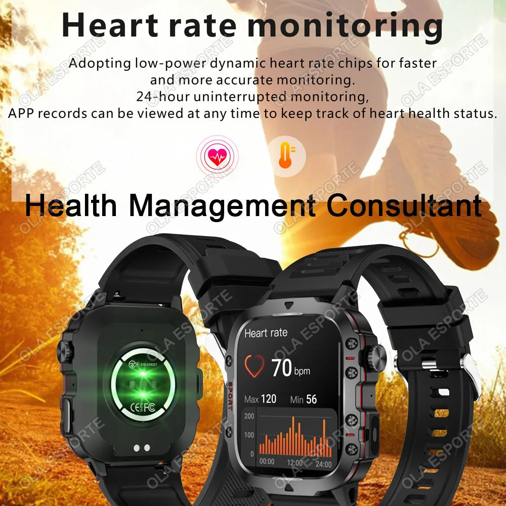 Military Smart Watch Bluetooth Call GPS Flashlight 100+ Sports Android iPhone