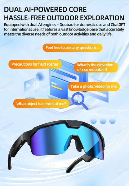 AI Smart Glasses HD Camera Video Recording Bluetooth Calls WiFi Sports Goggles