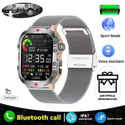 Rugged Men’s Bluetooth Call Smart Watch with Flashlight – 2.01” Outdoor Sports Fitness Watch for Android & iOS
