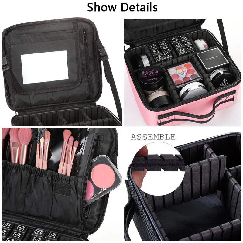 Professional Makeup Case – Women’s Cosmetic Organizer, Brush & Nail Tool Storage Box, Beauty Travel Suitcase