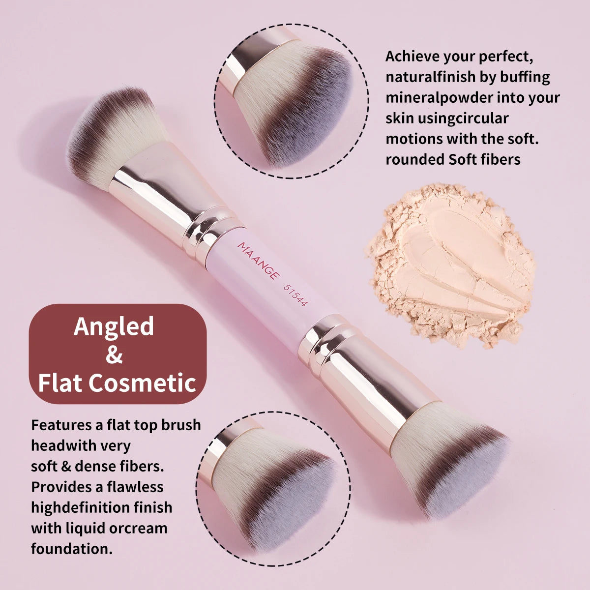MAANGE 4-Piece Makeup Brush Set with Case – Dual-Ended Foundation, Powder & Eyeshadow Brushes