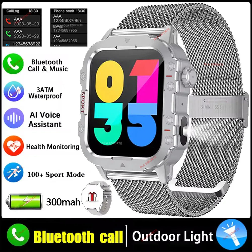Outdoor Smart Watch Bluetooth Call LED Flashlight Fitness Tracker Android iPhone