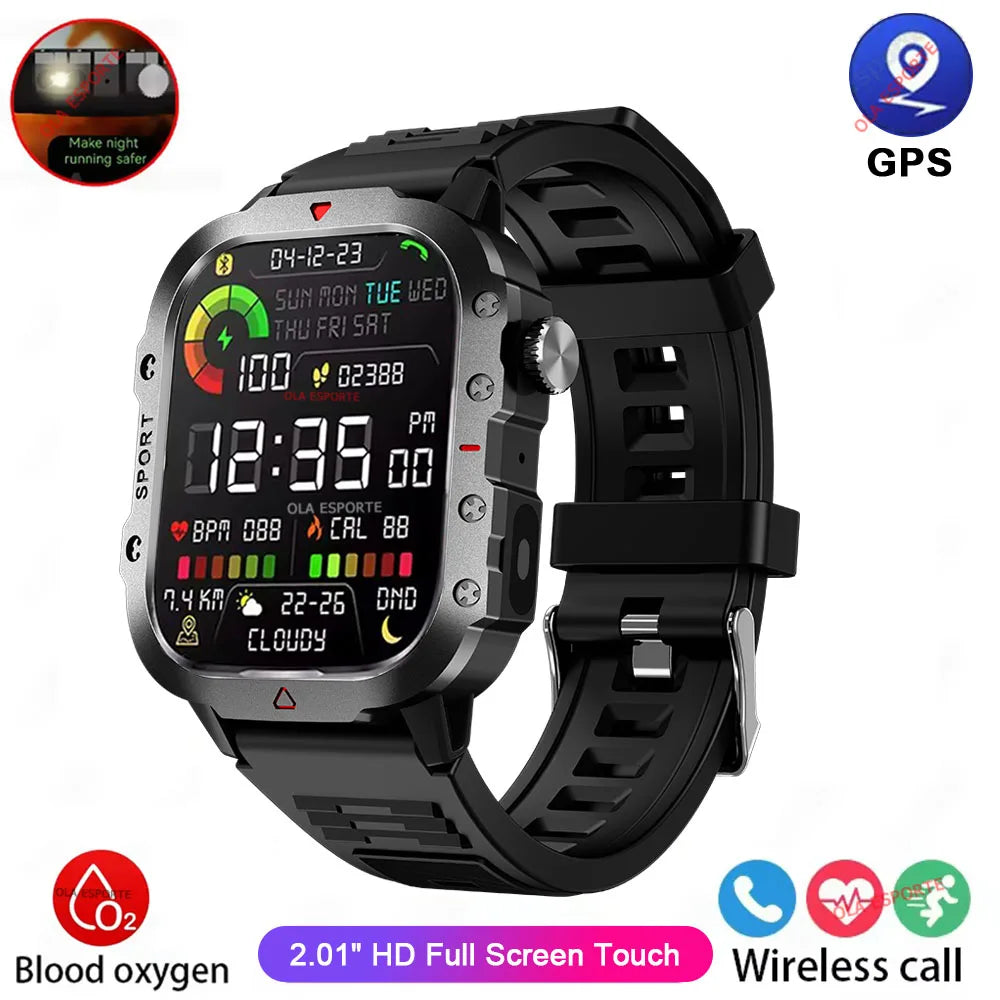 Outdoor Smart Watch Bluetooth Call LED Flashlight Fitness Tracker Android iPhone