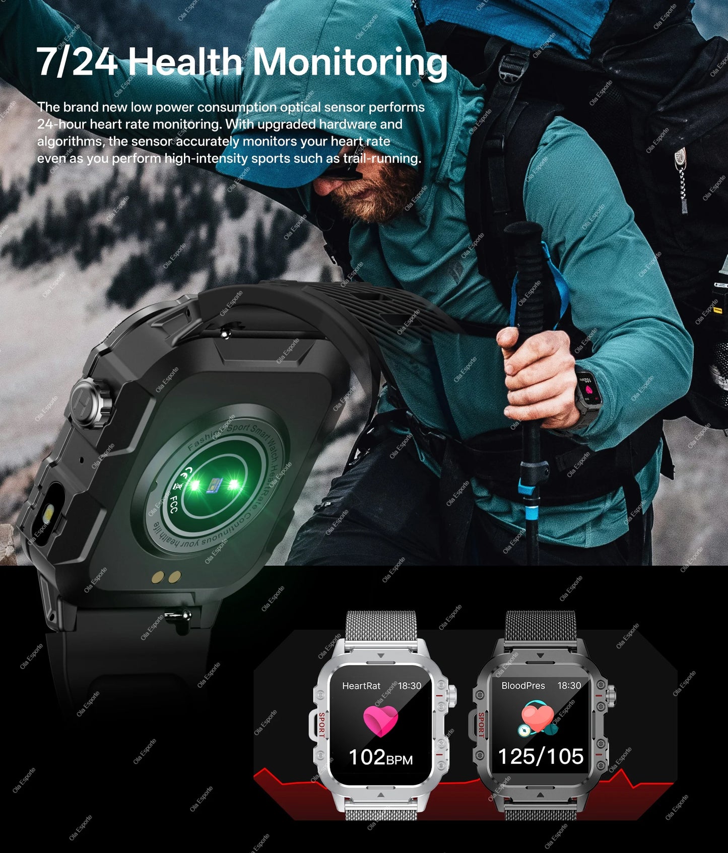 Outdoor Smart Watch Bluetooth Call LED Flashlight Fitness Tracker Android iPhone