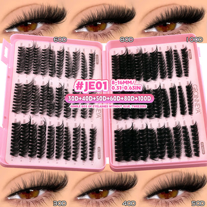 GROINNEYA Lash Clusters Kit – Cat Eye Cluster Eyelash Extensions with Lash Bond & Seal, DIY Large-Capacity Lash Kit