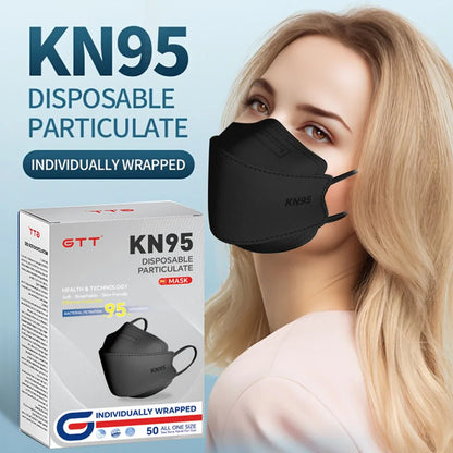 GTT KN95 Fish-Style Face Masks 50/100/200 PCS 4-Layer Disposable Breathable Protective Masks Adult