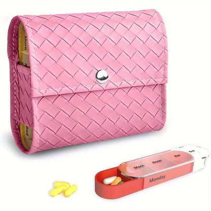 Weekly Pill Organizer with Leather Carrying Case – 7-Day AM/PM Pill Box | Travel Medication Storage Case