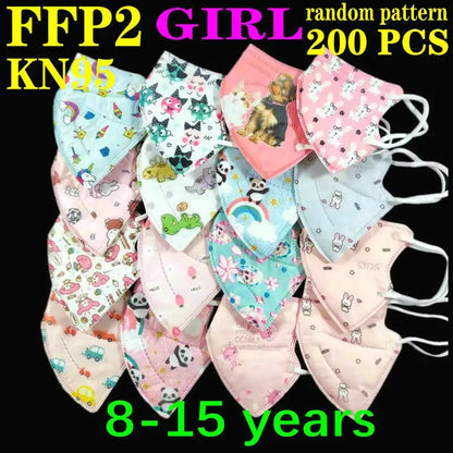Kids KN95/FFP2 Face Masks – 5-Layer Protective Cartoon Design, Comfortable CE-Certified Disposable Masks for Boys & Girls (Ages 3–15)