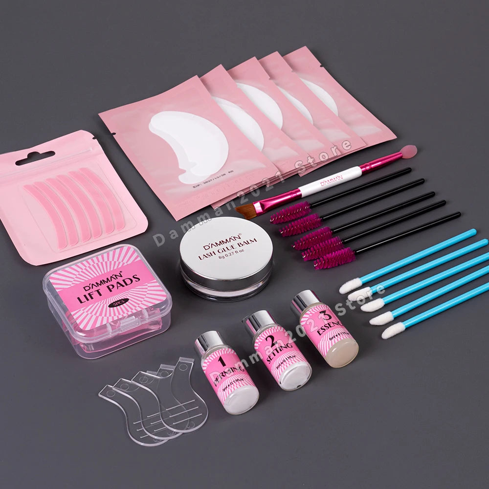 Damman Professional Lash Lift Kit – Eyelash Curling & Lifting Perm Set with Silicone Pads, Glue Balm & Tools for Salon or Advanced Home Use