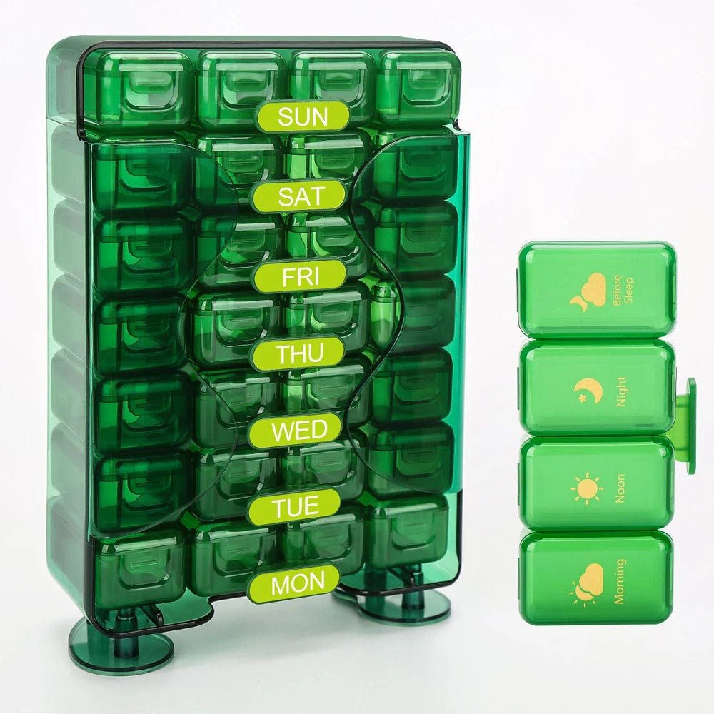 Weekly Pill Organizer 4 Times a Day – Large 7-Day Pill Box with Drawer Design | Travel Medication Case | BPA-Free Pill Storage