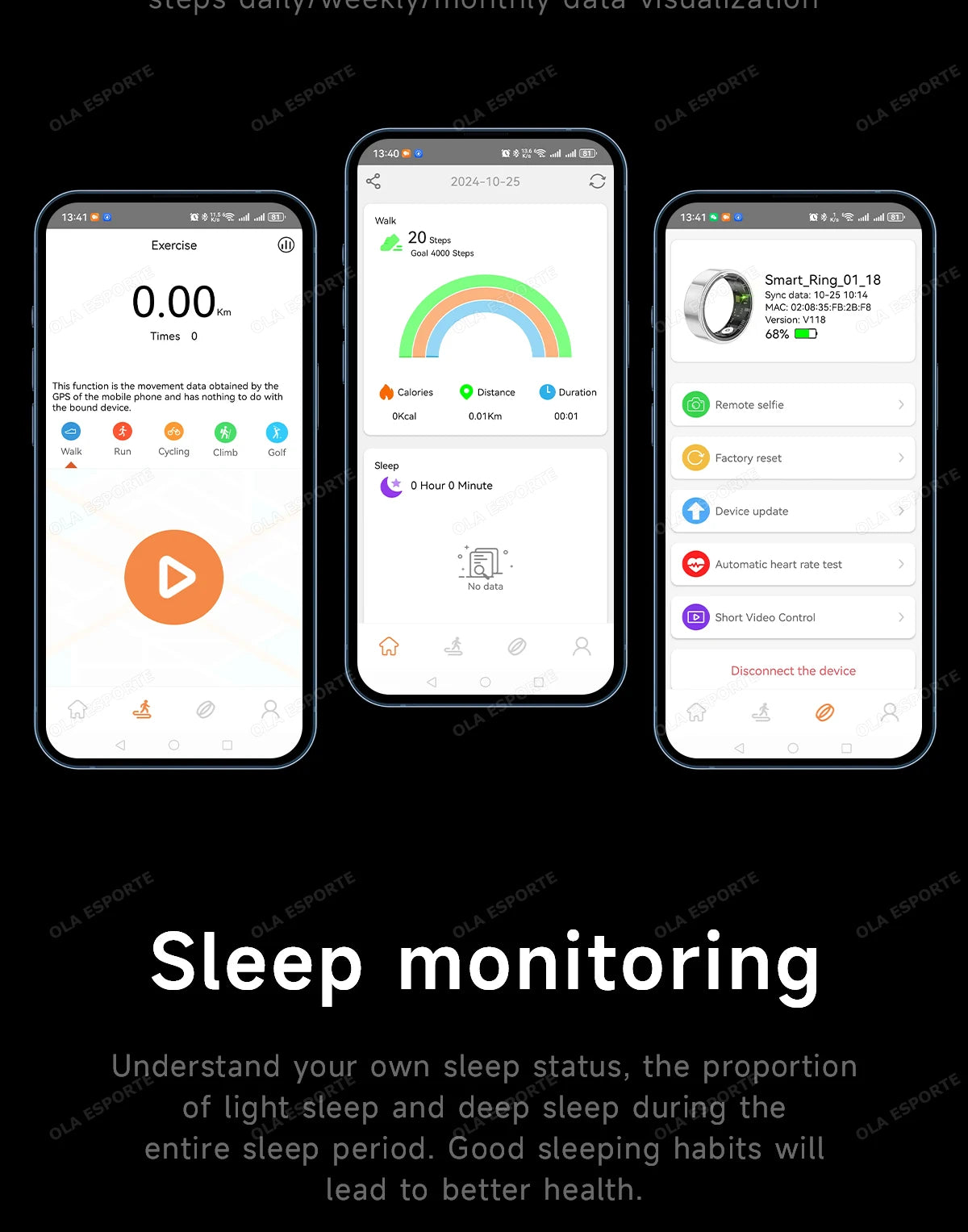 Smart Ring with Touch Display Heart Rate Sleep Tracker IP68 Waterproof Android iOS