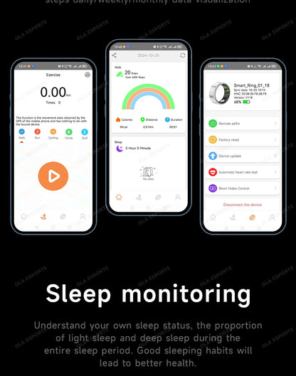 Smart Ring with Touch Display Heart Rate Sleep Tracker IP68 Waterproof Android iOS