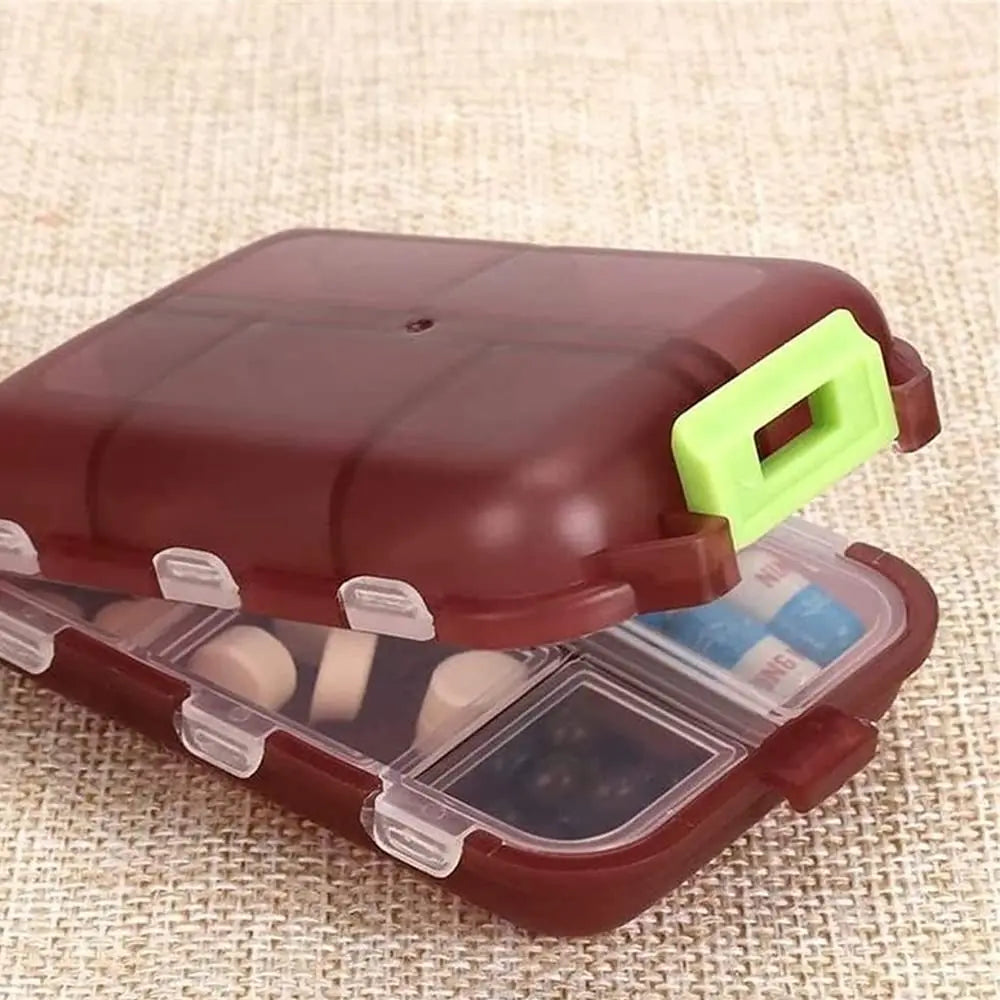 10-Grid Portable Pill Organizer – Small Weekly Travel Pill Box & Pocket-Sized Medicine Case