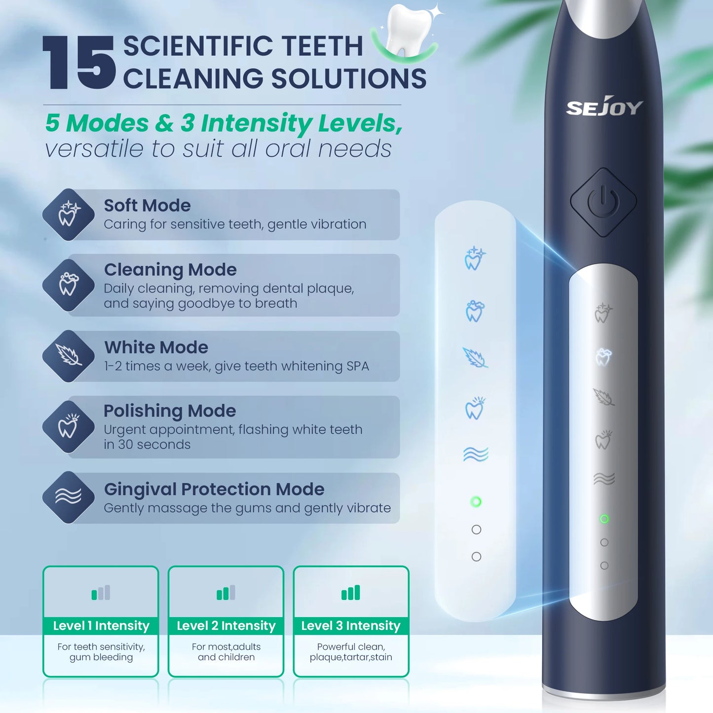 JS10-1 Electric Sonic Toothbrush – Rechargeable Waterproof Toothbrush with 10 Replacement Heads