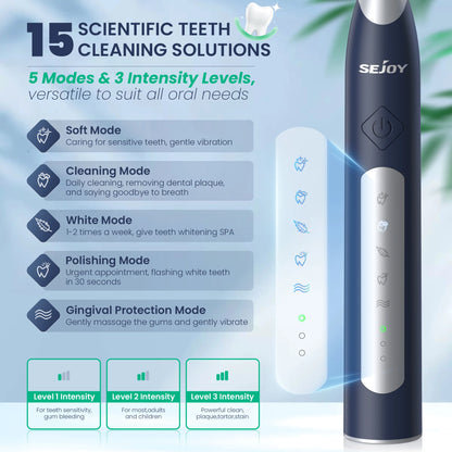 JS10-1 Electric Sonic Toothbrush – Rechargeable Waterproof Toothbrush with 10 Replacement Heads