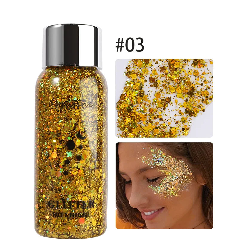 Body Glitter Gel with Sequins – Long-Lasting Face, Eyes & Hair Makeup for Festivals, Parties & Mermaid Looks