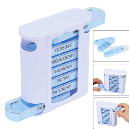 7-Day Weekly Pill Organizer Box with 28 Compartments | Large Capacity Medicine Storage Case, BPA-Free Travel Tablet Holder