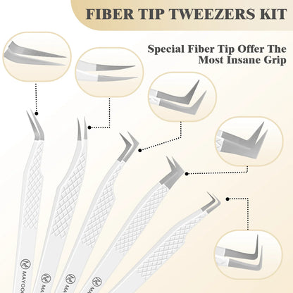 Eyelash Extension Tweezers with Fiber Tips – High-Precision, Anti-Static Lash Tools for Makeup Artists