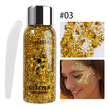 Body Glitter Gel with Sequins – Long-Lasting Face, Eyes & Hair Makeup for Festivals, Parties & Mermaid Looks