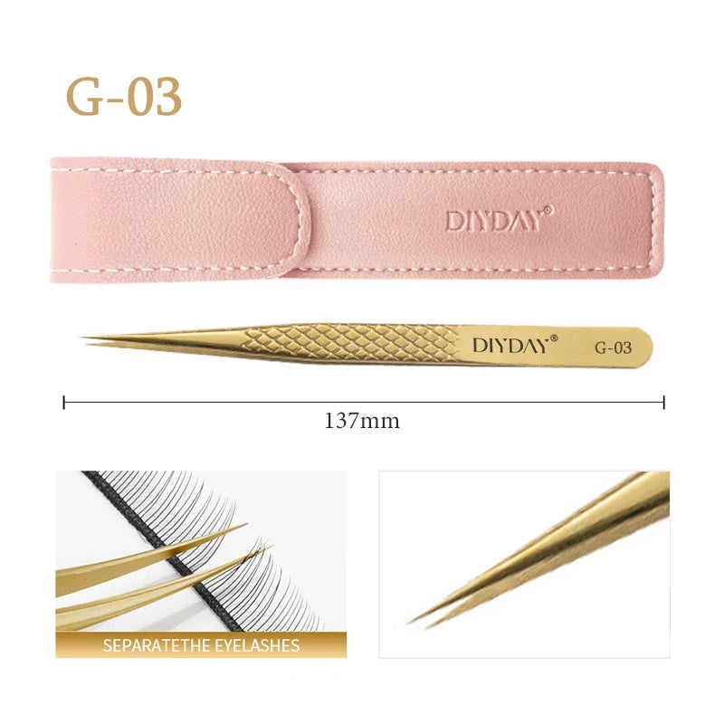 DIYDAY Anti-Slip Eyelash Extension Tweezers – Stainless Steel Fiber Tip Precision Lash Tool