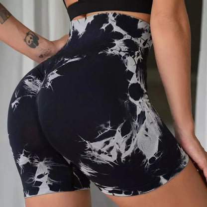 Women’s High Waisted Yoga Shorts – Seamless Tie Dye Workout Shorts for Gym, Running, Cycling & Fitness
