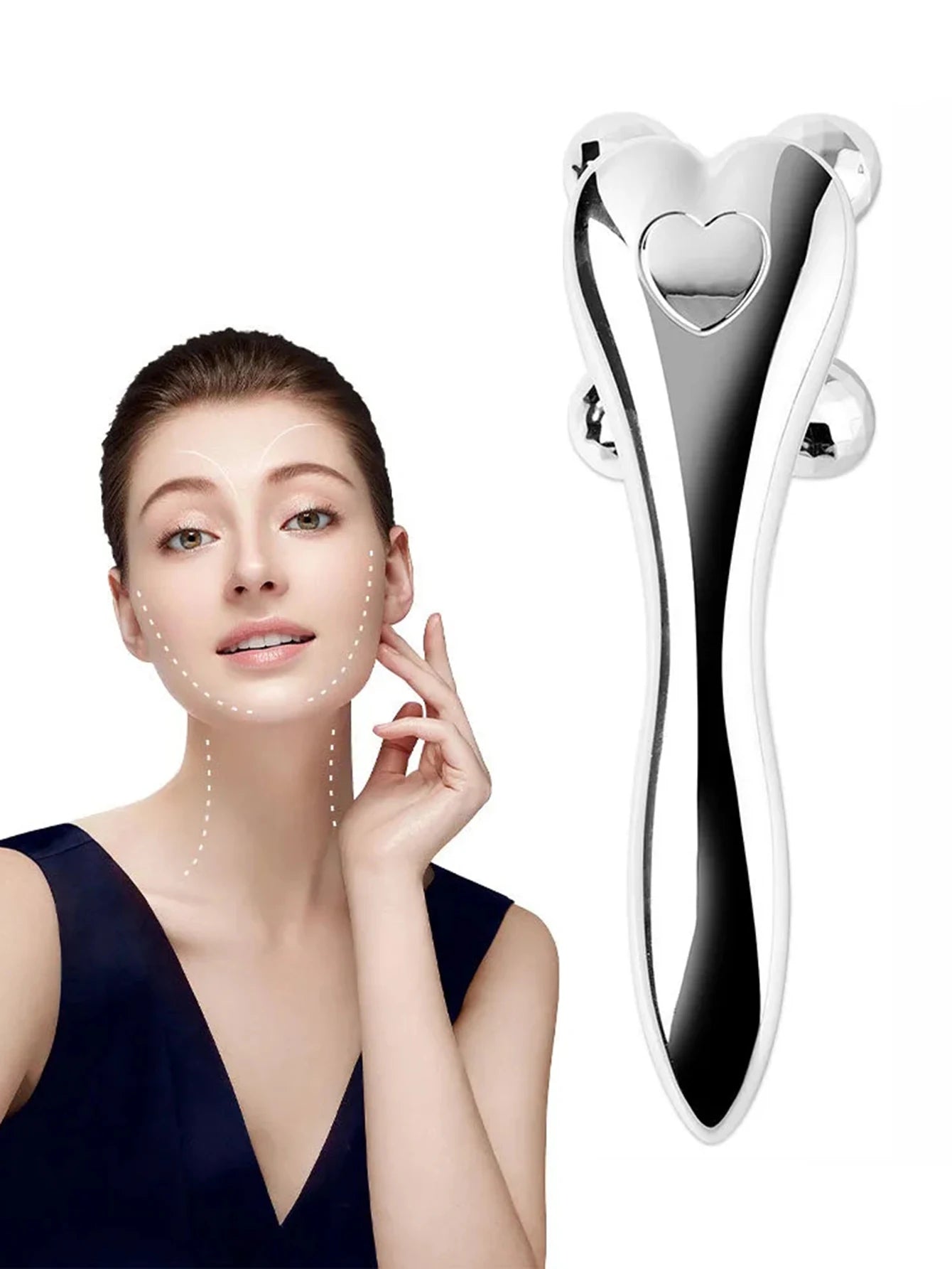4D Y-Shaped Face-Lift Roller – Silver Facial Massager for Wrinkles, Eye, Neck & Muscle Relaxation