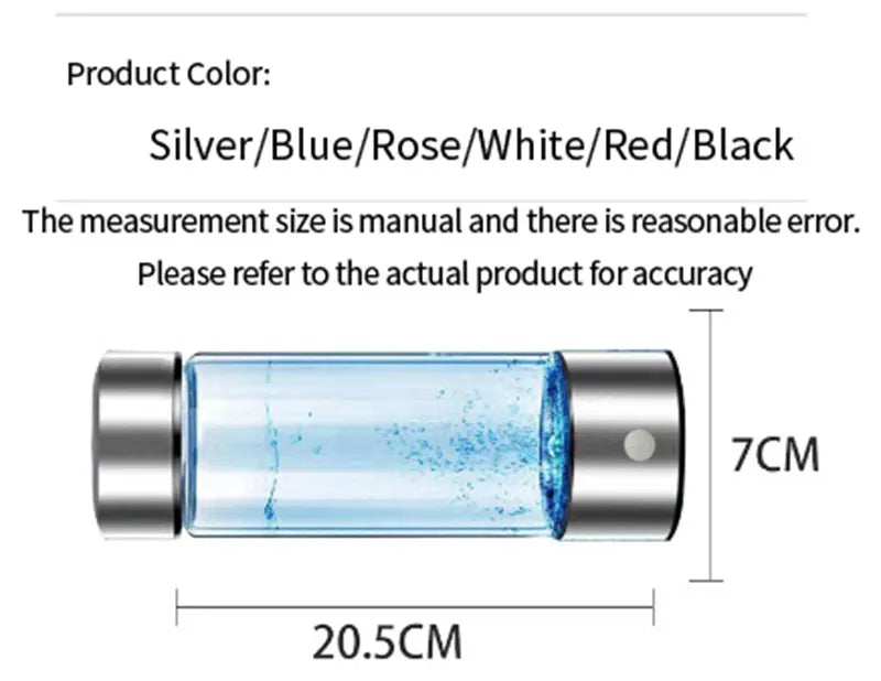 Portable Electric Hydrogen Water Bottle – Titanium Filter, USB Rechargeable, Hydrogen-Rich for Health & Wellness