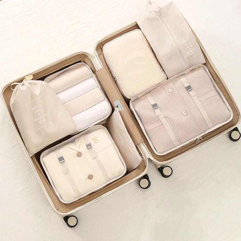 7-Piece Travel Storage Bag Set – Waterproof Luggage Organizers for Clothes, Shoes, Underwear & Toiletries