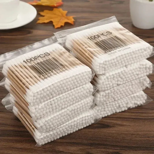 500 Double-Ended Cotton Swabs – 5 Packs of 100 | Baby-Safe Ear Cleaning Sticks & Multi-Purpose Hygiene Tools
