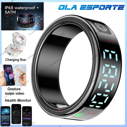 Smart Ring with Touch Display Heart Rate Sleep Tracker IP68 Waterproof Android iOS