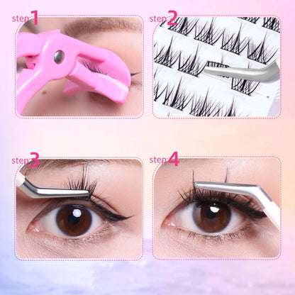 MIAOJIE No-Glue False Eyelashes – Easy 3-Step DIY Natural Look, Lightweight Reusable Lashes for Beginners, Sunflower Design