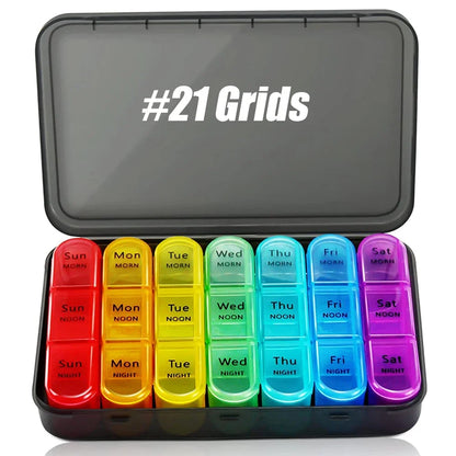 Weekly Pill Organizer 7 Day, 3 Times a Day | Large Travel Pill Box with 21 Compartments for Vitamins & Supplements