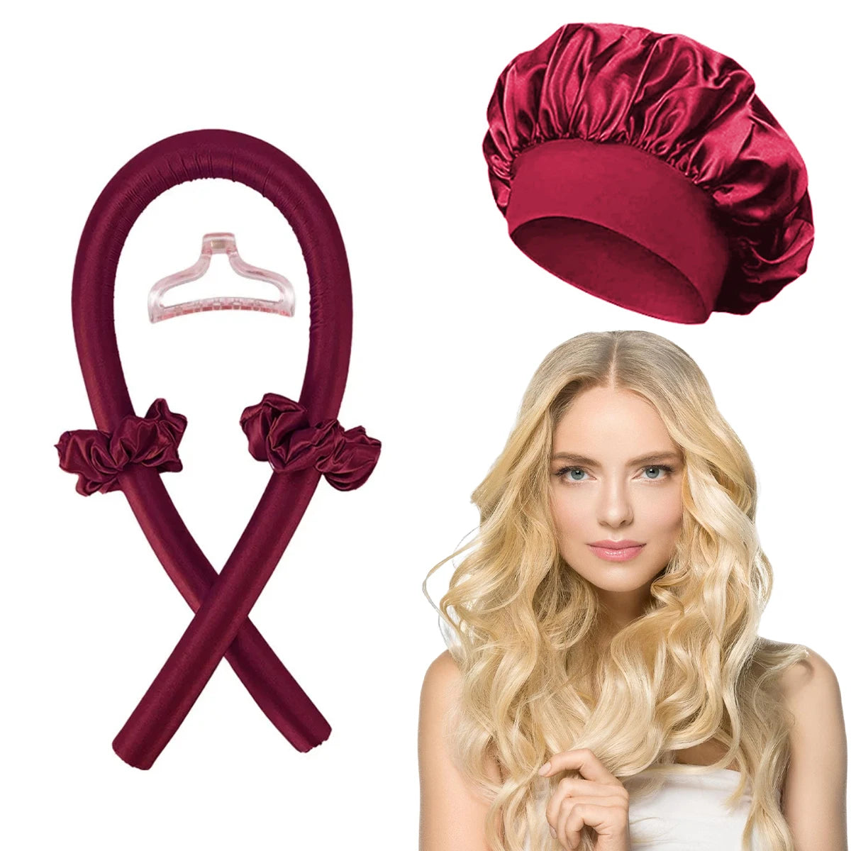 Heatless Curling Rod Headband & Satin Bonnet Set – No-Heat Soft Hair Curlers for Overnight Lazy Curls