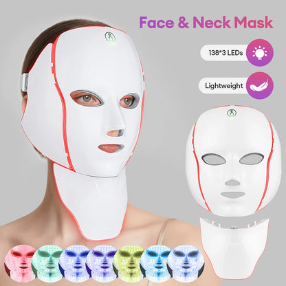 7-Color LED Face & Neck Light Therapy Mask – Electric Facial Skincare Mask with Remote Control
