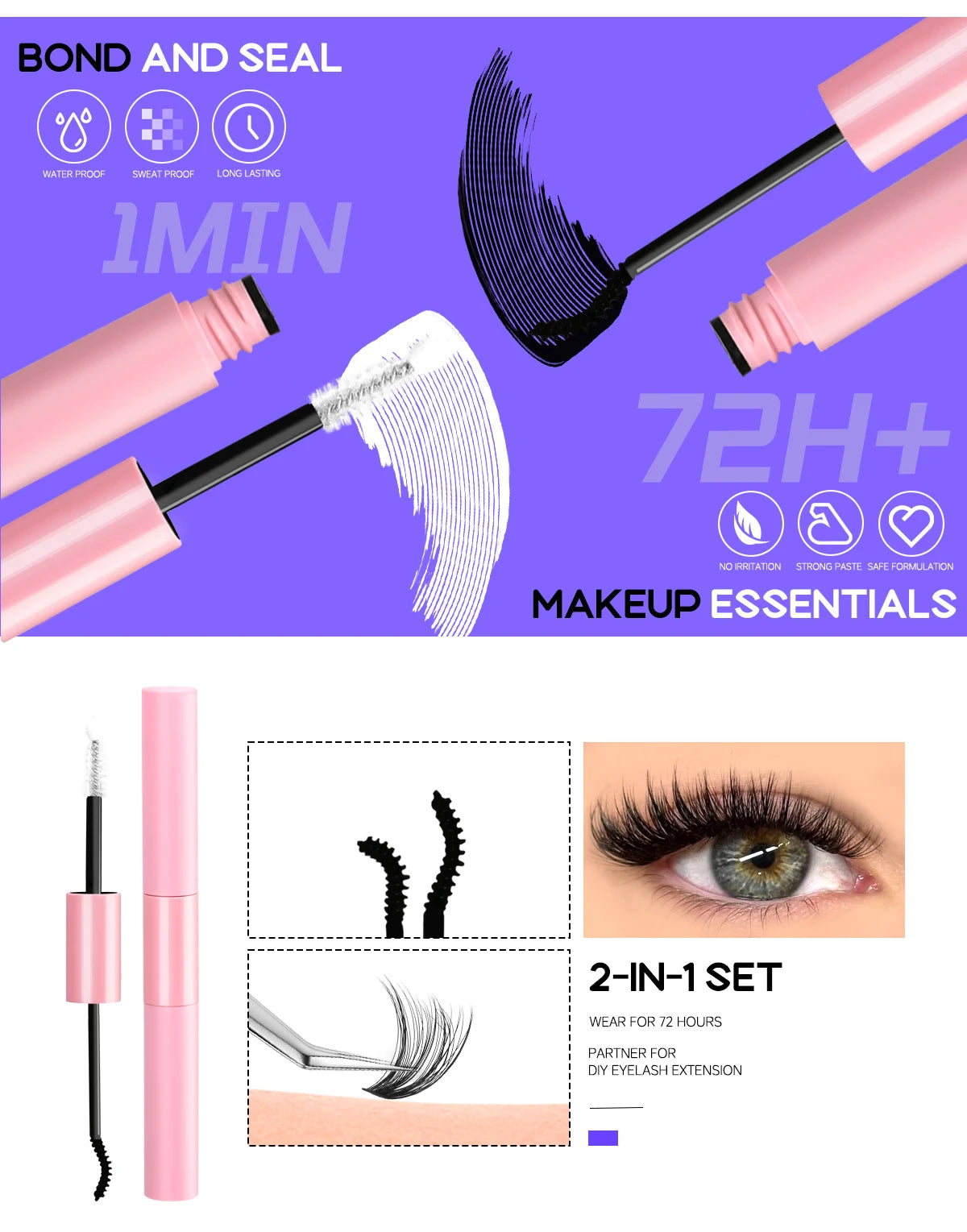 GROINNEYA DIY Lash Extension Kit – Cluster & Individual Lashes with Bond & Seal