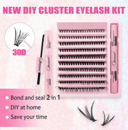 200 PCS Cluster Eyelashes with Lash Bond & Seal – DIY Lash Extension Kit with Glue and Accessories