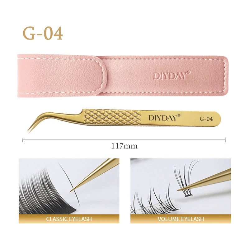 DIYDAY Anti-Slip Eyelash Extension Tweezers – Stainless Steel Fiber Tip Precision Lash Tool