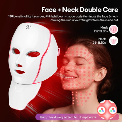 7-Color LED Face & Neck Light Therapy Mask – Electric Facial Skincare Mask with Remote Control